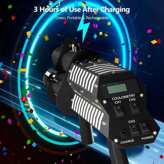 Alt view image 5 of 6 - Electric Confetti Launcher with LED RGB Effects, Three Holes | 2026 ft Shooting Distance for Stage, DJ, Concert, Party & Events (Confetti Paper Not Included)