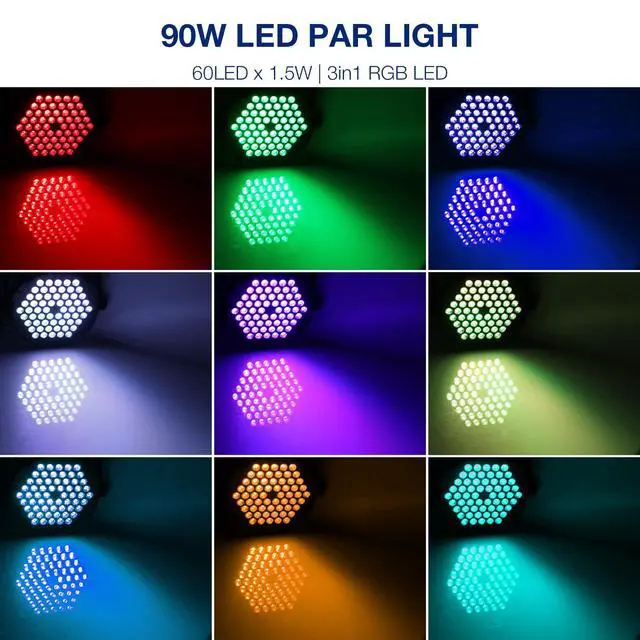 Alt view image 2 of 6 - 90W Dimmable RGB Battery Par Lights by Remote & DMX Control (2Pack) | 20H Single Color 5H Charging, Rechargeable LED Par, Uplight for DJ Party Events Wedding Church Concert Band Club
