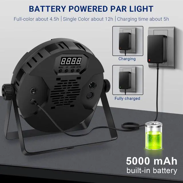 Alt view image 3 of 6 - 90W Dimmable RGB Battery Par Lights by Remote & DMX Control (2Pack) | 20H Single Color 5H Charging, Rechargeable LED Par, Uplight for DJ Party Events Wedding Church Concert Band Club