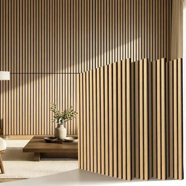 Main image of Wood Slat Acoustic Wall Panels Fluted, 4 Pack 47.2"x23.6" Oak | Wood Slat Sound Proof Panels Noise Reduction for Home Office Studio, Ceiling and Wall, Interior Wall Decor Wooden Wall Panels