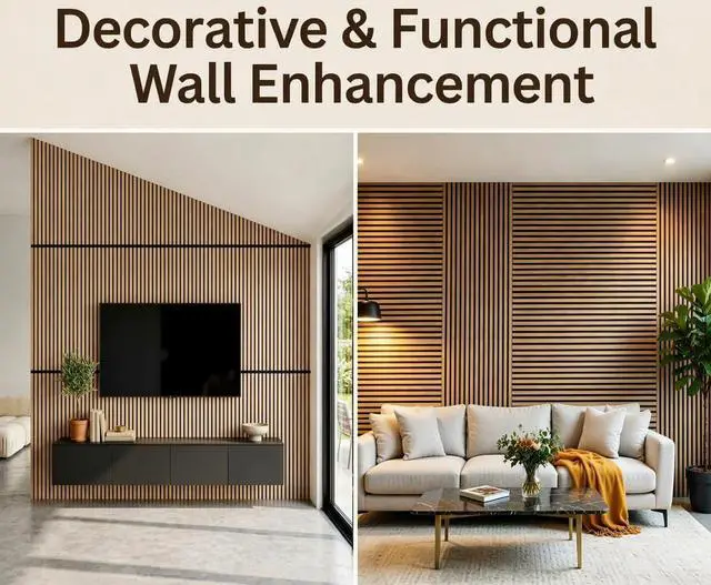 Alt view image 3 of 6 - Wood Slat Acoustic Wall Panels Fluted, 4 Pack 47.2"x23.6" Oak | Wood Slat Sound Proof Panels Noise Reduction for Home Office Studio, Ceiling and Wall, Interior Wall Decor Wooden Wall Panels
