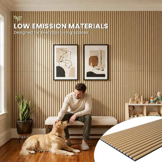 Alt view image 5 of 6 - Wood Slat Acoustic Wall Panels Fluted, 4 Pack 47.2"x23.6" Oak | Wood Slat Sound Proof Panels Noise Reduction for Home Office Studio, Ceiling and Wall, Interior Wall Decor Wooden Wall Panels