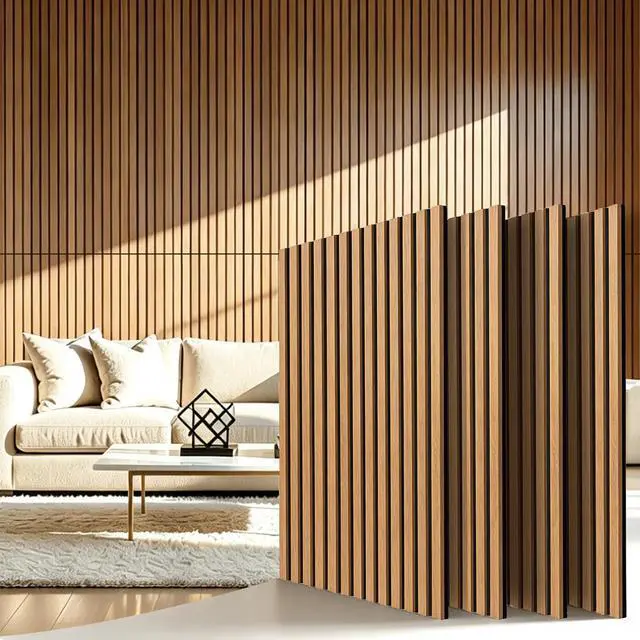 Main image of Wood Slat Wall Panels - 4 Pack 47.2" × 23.6" - Acoustic Panels Noise Reduction for Home Office Studio, 3D Fluted Sound Dampening Absorbing Panels, Walnut | Wood Slat Sound Proof Panels Noise Reduction