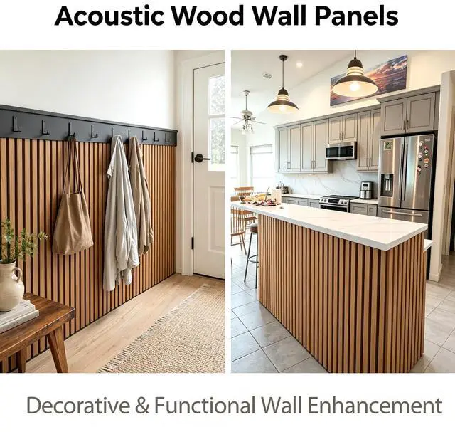 Alt view image 4 of 6 - Wood Slat Wall Panels - 4 Pack 47.2" × 23.6" - Acoustic Panels Noise Reduction for Home Office Studio, 3D Fluted Sound Dampening Absorbing Panels, Walnut | Wood Slat Sound Proof Panels Noise Reduction