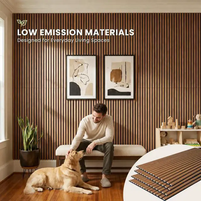 Alt view image 5 of 6 - Wood Slat Wall Panels - 4 Pack 47.2" × 23.6" - Acoustic Panels Noise Reduction for Home Office Studio, 3D Fluted Sound Dampening Absorbing Panels, Walnut | Wood Slat Sound Proof Panels Noise Reduction