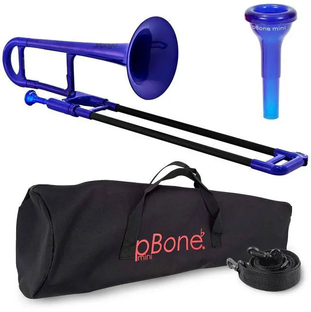 Main image of Plastic Kids Mini Trombone - Mouthpiece and Carrying Bag- Lightweight Versatile, Comfortable Ergonomic Grip- Eb Authentic Sound for Student & Beginner- Durable ABS Construction- Blue