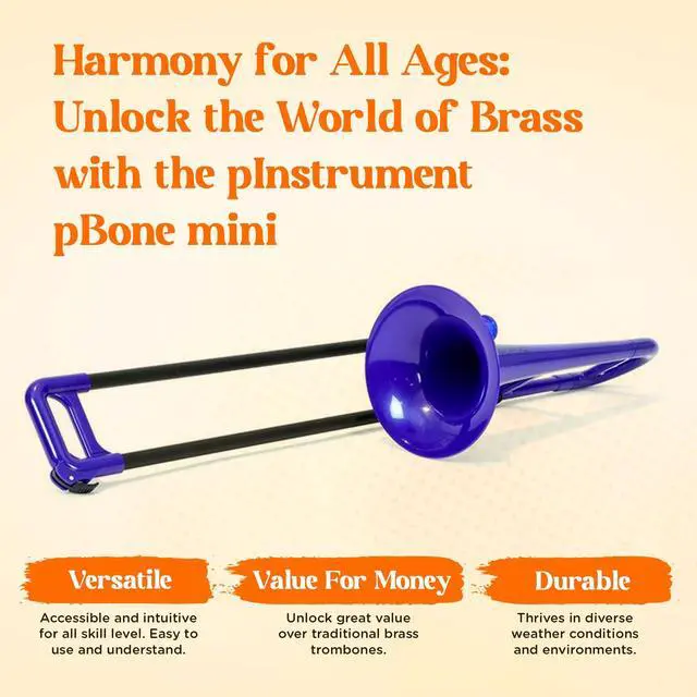 Alt view image 2 of 6 - Plastic Kids Mini Trombone - Mouthpiece and Carrying Bag- Lightweight Versatile, Comfortable Ergonomic Grip- Eb Authentic Sound for Student & Beginner- Durable ABS Construction- Blue