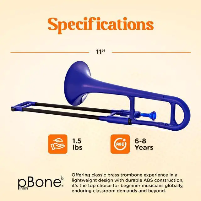 Alt view image 5 of 6 - Plastic Kids Mini Trombone - Mouthpiece and Carrying Bag- Lightweight Versatile, Comfortable Ergonomic Grip- Eb Authentic Sound for Student & Beginner- Durable ABS Construction- Blue