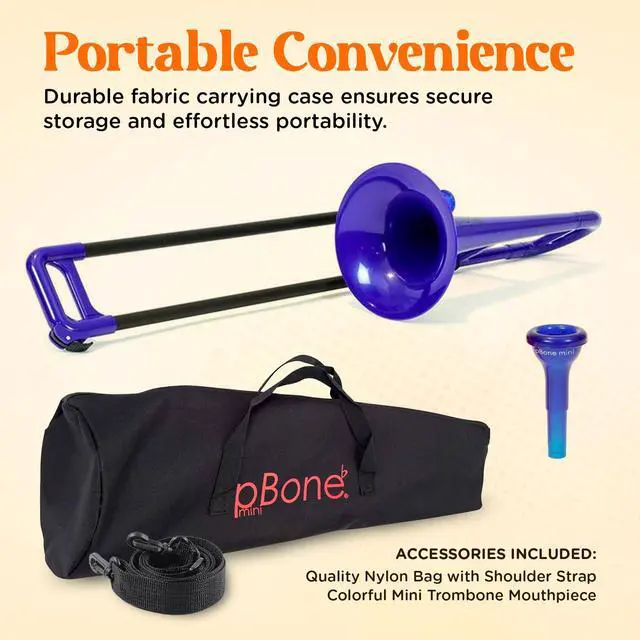 Alt view image 6 of 6 - Plastic Kids Mini Trombone - Mouthpiece and Carrying Bag- Lightweight Versatile, Comfortable Ergonomic Grip- Eb Authentic Sound for Student & Beginner- Durable ABS Construction- Blue