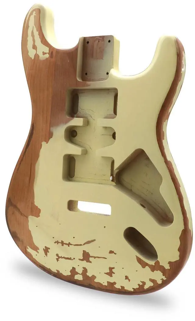 Alt view image 2 of 6 - Relic Electric Guitar Body ST Style Nitro Alder DIY Guitar Body | H-S-H Route, Relic Cream Yellow