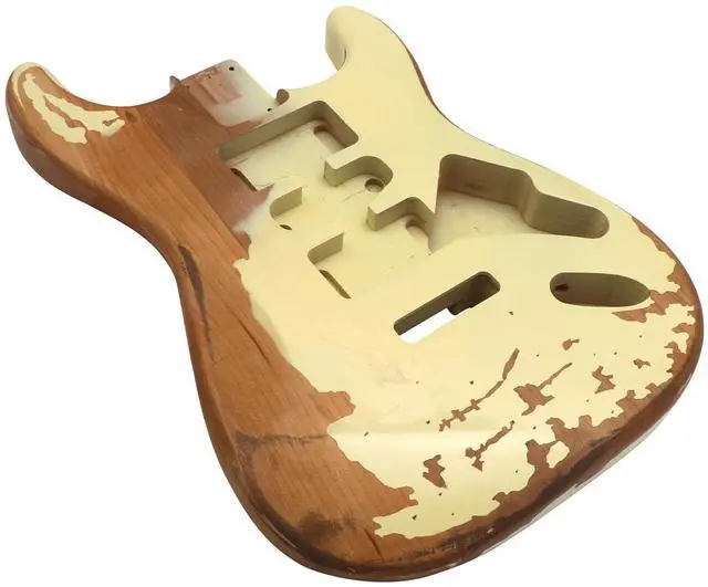 Alt view image 4 of 6 - Relic Electric Guitar Body ST Style Nitro Alder DIY Guitar Body | H-S-H Route, Relic Cream Yellow