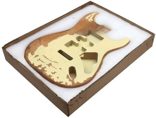 Alt view image 5 of 6 - Relic Electric Guitar Body ST Style Nitro Alder DIY Guitar Body | H-S-H Route, Relic Cream Yellow