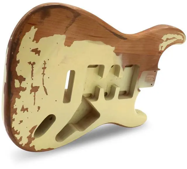 Alt view image 6 of 6 - Relic Electric Guitar Body ST Style Nitro Alder DIY Guitar Body | H-S-H Route, Relic Cream Yellow