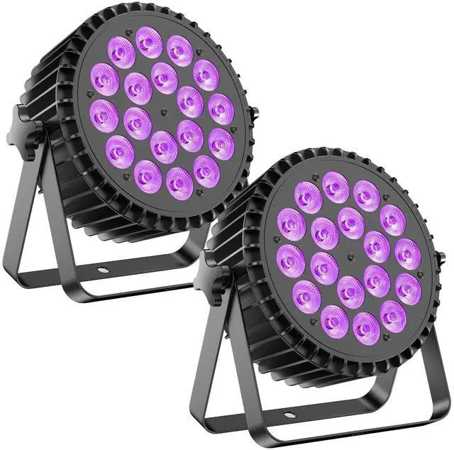 Main image of 18x10W LED Stage Lights, RGB+UV Par Light with DMX512 & Sound Active Control, Professional Uplights for Halloween, Wedding, DJ, Club, Party, Live Show, Church, Event (2 Packs)