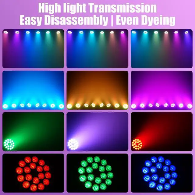 Alt view image 2 of 6 - 18x10W LED Stage Lights, RGB+UV Par Light with DMX512 & Sound Active Control, Professional Uplights for Halloween, Wedding, DJ, Club, Party, Live Show, Church, Event (2 Packs)