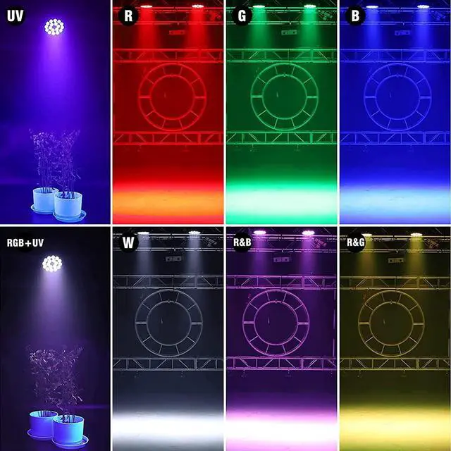 Alt view image 3 of 6 - 18x10W LED Stage Lights, RGB+UV Par Light with DMX512 & Sound Active Control, Professional Uplights for Halloween, Wedding, DJ, Club, Party, Live Show, Church, Event (2 Packs)
