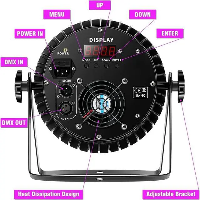 Alt view image 6 of 6 - 18x10W LED Stage Lights, RGB+UV Par Light with DMX512 & Sound Active Control, Professional Uplights for Halloween, Wedding, DJ, Club, Party, Live Show, Church, Event (2 Packs)