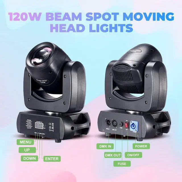 Alt view image 3 of 6 - 120W LED Moving Head Dj Light Roto Prism Beam Stage Lights 8 GOBOs 8 Colors DMX 512 12CH Sound DJ Lighting for Disco Party Events Wedding Stage Lighting (1)