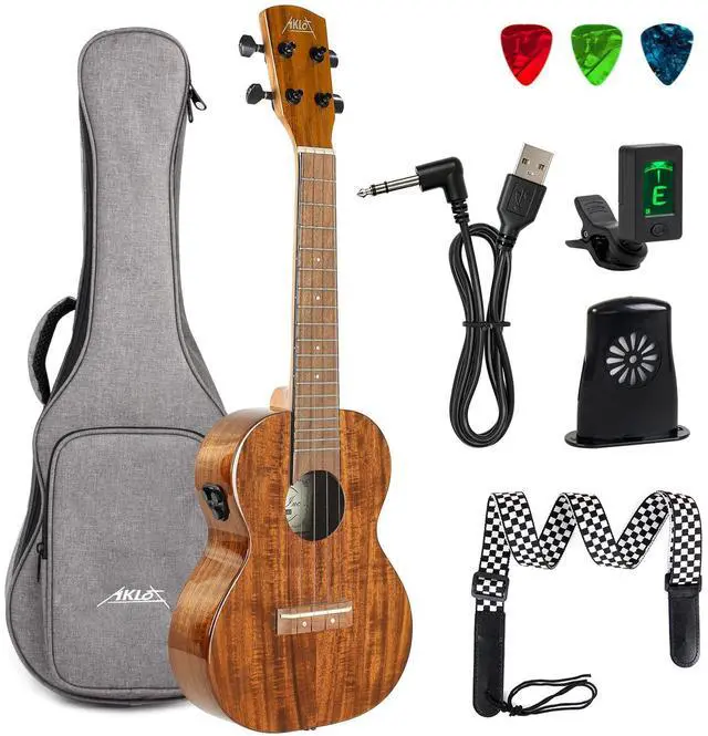 Main image of All-Solid Acacia Electric Ukulele, 23 Inch Concert Ukelele Super Warm tone for Professional Beginners Adults Uke Kit W/Free Online Courses,Gig Bag,Strap,Tuner,Picks,Book,Humidifier,Clean Cloth