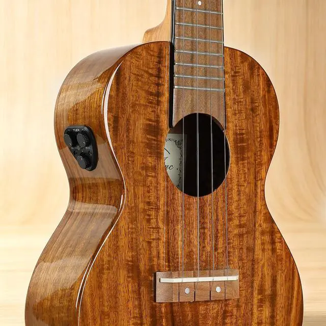 Alt view image 2 of 6 - All-Solid Acacia Electric Ukulele, 23 Inch Concert Ukelele Super Warm tone for Professional Beginners Adults Uke Kit W/Free Online Courses,Gig Bag,Strap,Tuner,Picks,Book,Humidifier,Clean Cloth