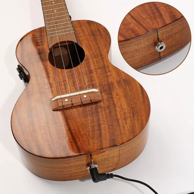 Alt view image 3 of 6 - All-Solid Acacia Electric Ukulele, 23 Inch Concert Ukelele Super Warm tone for Professional Beginners Adults Uke Kit W/Free Online Courses,Gig Bag,Strap,Tuner,Picks,Book,Humidifier,Clean Cloth