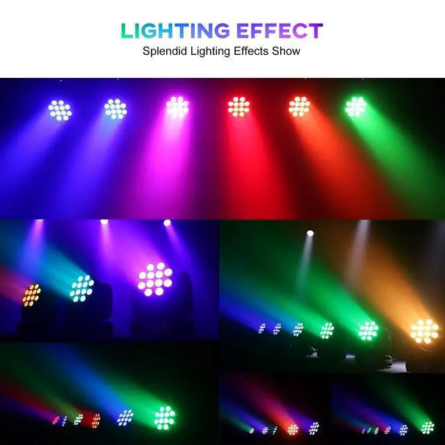 Alt view image 2 of 6 - Moving Head Light Beam Wash 12x12W LED Stage Lighting RGBW 4in1 Professional DMX 512 Strobe Effect Sound Activated DJ Lights for DJ Night Clubs Disco KTV Bar Show (1 Pack)