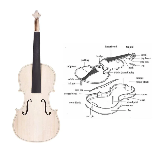 Alt view image 4 of 6 - 4/4 Violin DIY Kit Build Your Own Violin Fiddle Kit Full Size Violin Basswood with Complete Parts & Accessories Gift for Beginners