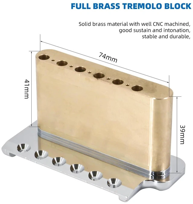 Alt view image 2 of 6 - Tremolo Bridge for PRS Style Electric Guitar, 52.5mm Full Solid Brass 6-Screws Tremolo Bridge (Silver)