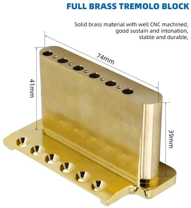 Alt view image 2 of 6 - Tremolo Bridge for PRS Style Electric Guitar, 52.5mm Full Solid Brass 6-Screws Tremolo Bridge(Gold)