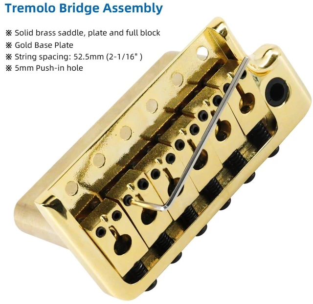 Alt view image 4 of 6 - Tremolo Bridge for PRS Style Electric Guitar, 52.5mm Full Solid Brass 6-Screws Tremolo Bridge(Gold)