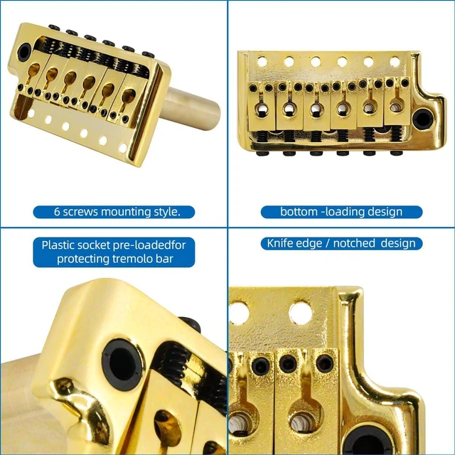 Alt view image 5 of 6 - Tremolo Bridge for PRS Style Electric Guitar, 52.5mm Full Solid Brass 6-Screws Tremolo Bridge(Gold)