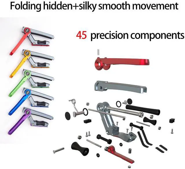 Alt view image 3 of 5 - 2025 Upgrade Rolling Guitar Capo, Aluminum Alloy - CNC Metal Carving Capo for Acoustic and Electric Guitars, Unique Folding and Hiding Design, Silky Smooth Movement, Precise Tuning. (YELLOW)
