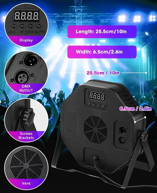 Alt view image 5 of 6 - 84LEDs Stage Lights 2 Pack 150W RGB Par Light Corded Party Uplights with Sound Activated and DMX Control for DJ, Disco, Wedding, Club, Bars, Birthday Party, Festivals Stage Lighting