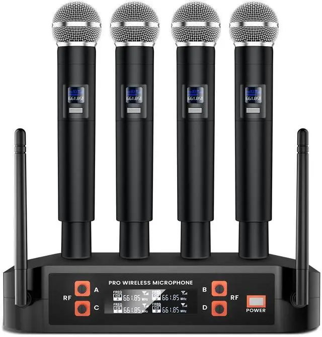 Main image of 4-Channel Wireless Microphone System,Fixed Frequency Metal Cordless Mic,300FT Range, Dynamic Handheld Mics with Stable Signal Transmission for Karaoke Singing Party Church Wedding DJ