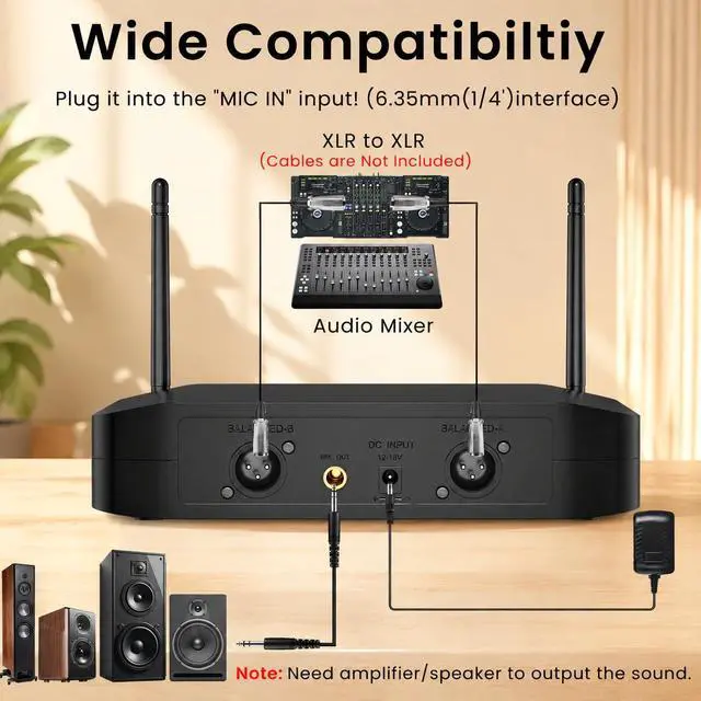 Alt view image 4 of 6 - 4-Channel Wireless Microphone System,Fixed Frequency Metal Cordless Mic,300FT Range, Dynamic Handheld Mics with Stable Signal Transmission for Karaoke Singing Party Church Wedding DJ