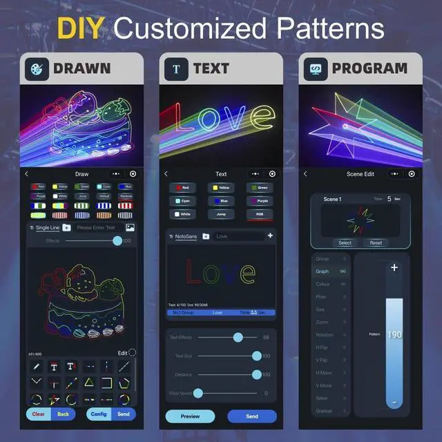 Alt view image 2 of 6 - DJ Laser Light with App Control, 3D Animation Laser Projector for Party, Support Custom Drawing, Text Playback, Personalized Program, DMX Music Sound & Remote Laser Machine for Stage, Disco, Club, Bar