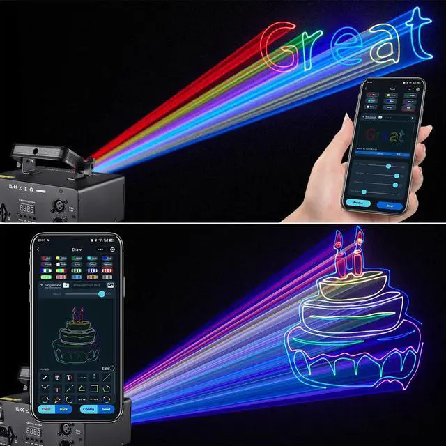 Alt view image 3 of 6 - DJ Laser Light with App Control, 3D Animation Laser Projector for Party, Support Custom Drawing, Text Playback, Personalized Program, DMX Music Sound & Remote Laser Machine for Stage, Disco, Club, Bar