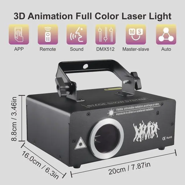 Alt view image 5 of 6 - DJ Laser Light with App Control, 3D Animation Laser Projector for Party, Support Custom Drawing, Text Playback, Personalized Program, DMX Music Sound & Remote Laser Machine for Stage, Disco, Club, Bar