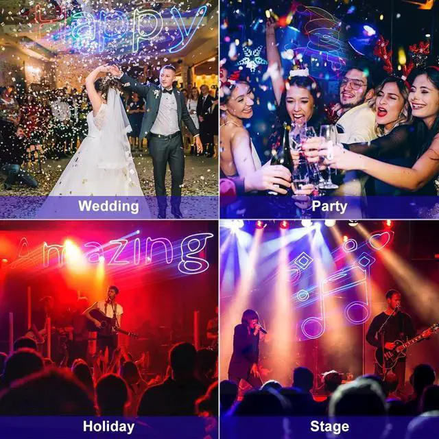 Alt view image 6 of 6 - DJ Laser Light with App Control, 3D Animation Laser Projector for Party, Support Custom Drawing, Text Playback, Personalized Program, DMX Music Sound & Remote Laser Machine for Stage, Disco, Club, Bar