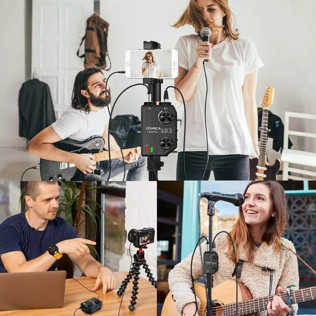 Alt view image 4 of 6 - LINKFLEX.AD3 2-Channel XLR/3.5mm/6.35mm Microphone Audio Mixer Preamp with Phantom Power, Real-time Monitoring, Guitar Audio Interface Microphone for DSLR Cameras Camcorders Smartphones Tablets | XLR/