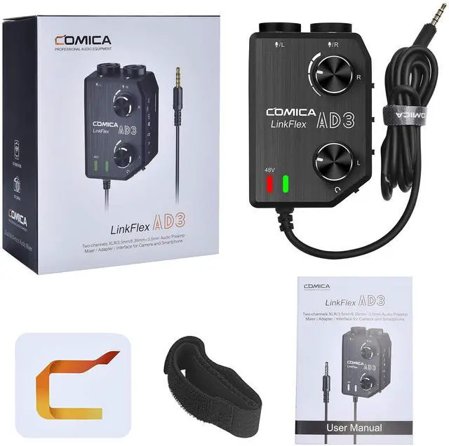 Alt view image 5 of 6 - LINKFLEX.AD3 2-Channel XLR/3.5mm/6.35mm Microphone Audio Mixer Preamp with Phantom Power, Real-time Monitoring, Guitar Audio Interface Microphone for DSLR Cameras Camcorders Smartphones Tablets | XLR/