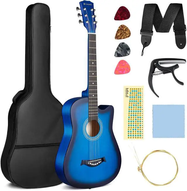 Main image of Acoustic Guitar: For Beginner 38 Inch Cutaway All Wood Guitar Starter Kit for Kids Teenager Adults with Guitar bag, Brass strings, Capo, String Pick, Scale Stickers and Cloth CY0354