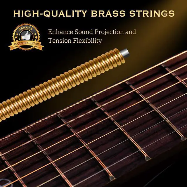 Alt view image 3 of 6 - Acoustic Guitar: For Beginner 38 Inch Cutaway All Wood Guitar Starter Kit for Kids Teenager Adults with Guitar bag, Brass strings, Capo, String Pick, Scale Stickers and Cloth CY0354