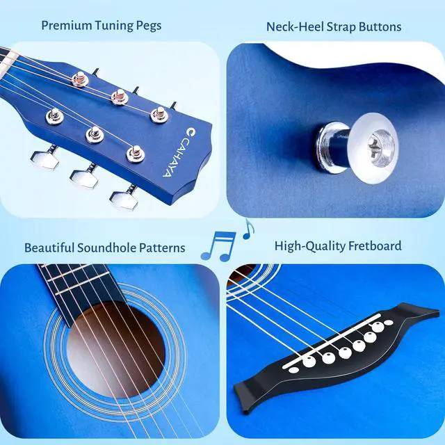 Alt view image 5 of 6 - Acoustic Guitar: For Beginner 38 Inch Cutaway All Wood Guitar Starter Kit for Kids Teenager Adults with Guitar bag, Brass strings, Capo, String Pick, Scale Stickers and Cloth CY0354
