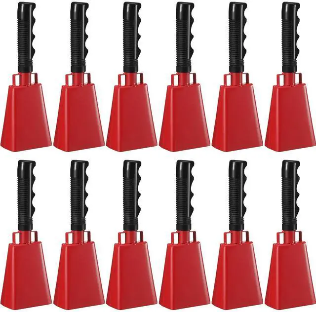 Main image of 12 Pcs 10 Inch Cowbells with Handle Noise Makers,Red | Metal Cowbell at Sporting Events Football Games, Handheld Noisemakers for Wedding Party Classroom School Cheering Alarm Bell