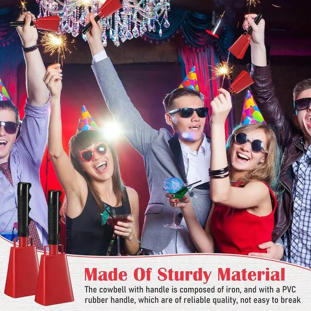Alt view image 6 of 6 - 12 Pcs 10 Inch Cowbells with Handle Noise Makers,Red | Metal Cowbell at Sporting Events Football Games, Handheld Noisemakers for Wedding Party Classroom School Cheering Alarm Bell