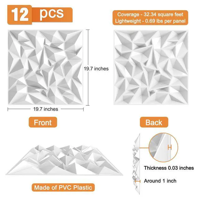 Alt view image 2 of 6 - Acoustic Sound Diffuser Panels, 19.7 X 19.7 X 1 inches 12 Pcs White PVC Plastic 3D Wall Panel, Recording Studio Acoustical Treatment Diffusion panel, Art Decorative Ceiling Tiles