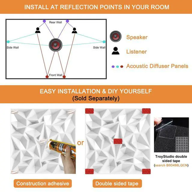 Alt view image 3 of 6 - Acoustic Sound Diffuser Panels, 19.7 X 19.7 X 1 inches 12 Pcs White PVC Plastic 3D Wall Panel, Recording Studio Acoustical Treatment Diffusion panel, Art Decorative Ceiling Tiles