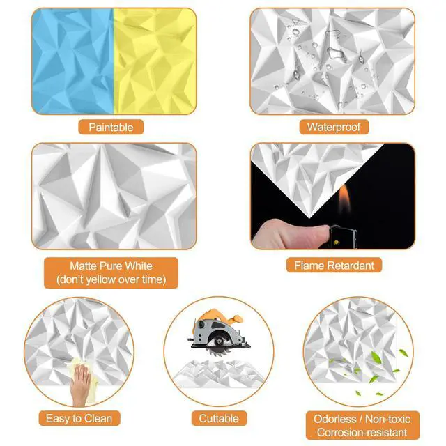 Alt view image 5 of 6 - Acoustic Sound Diffuser Panels, 19.7 X 19.7 X 1 inches 12 Pcs White PVC Plastic 3D Wall Panel, Recording Studio Acoustical Treatment Diffusion panel, Art Decorative Ceiling Tiles