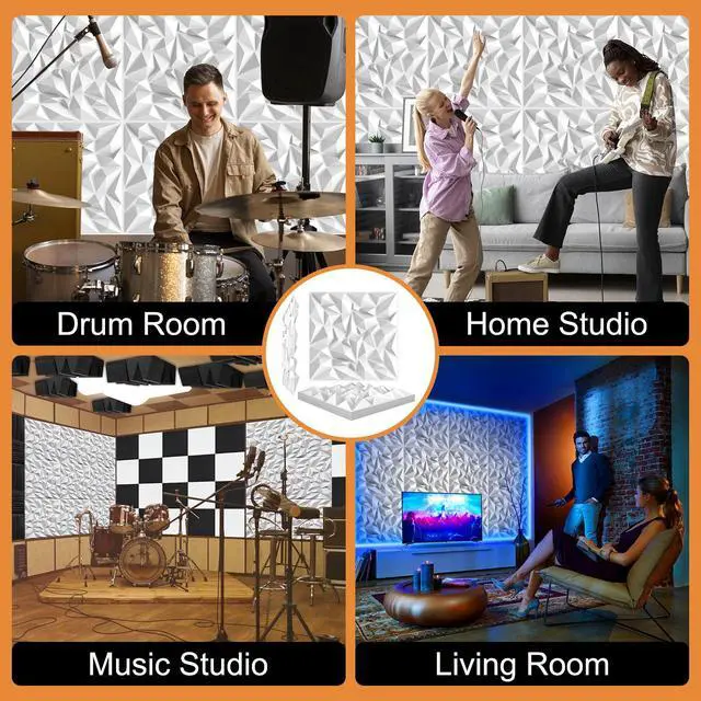 Alt view image 6 of 6 - Acoustic Sound Diffuser Panels, 19.7 X 19.7 X 1 inches 12 Pcs White PVC Plastic 3D Wall Panel, Recording Studio Acoustical Treatment Diffusion panel, Art Decorative Ceiling Tiles